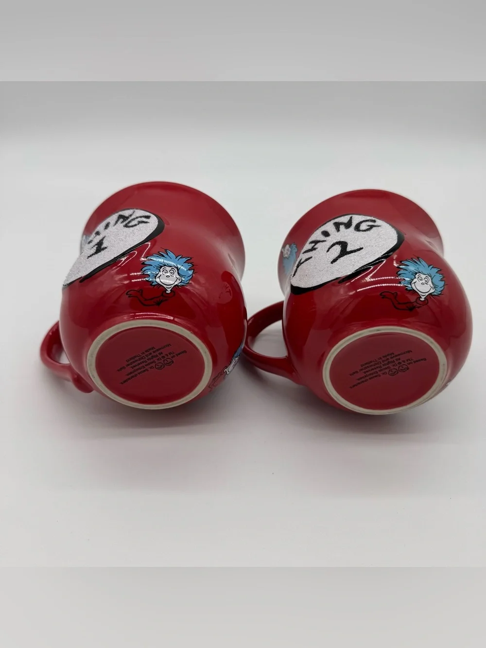 Dr Seuss Thing 1 & Thing 2 Coffee Tea Cup Mugs Universal Studios Cat In The Hat
